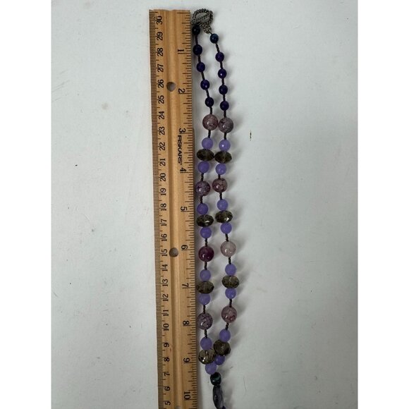 Dyed Agate Pendant Necklace With Beads & Large Purple Stone 13" Long Unique Boho - Picture 15 of 15